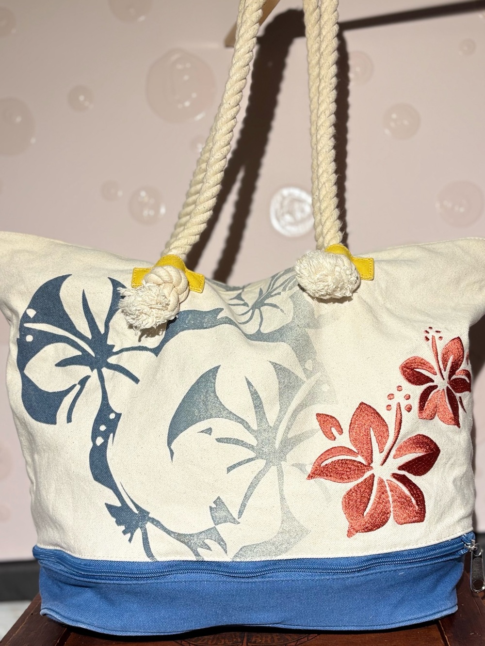 Disneyland Parks Aloha Canvas Tote Bag - Expandable Tropical Beach Bag with Rope